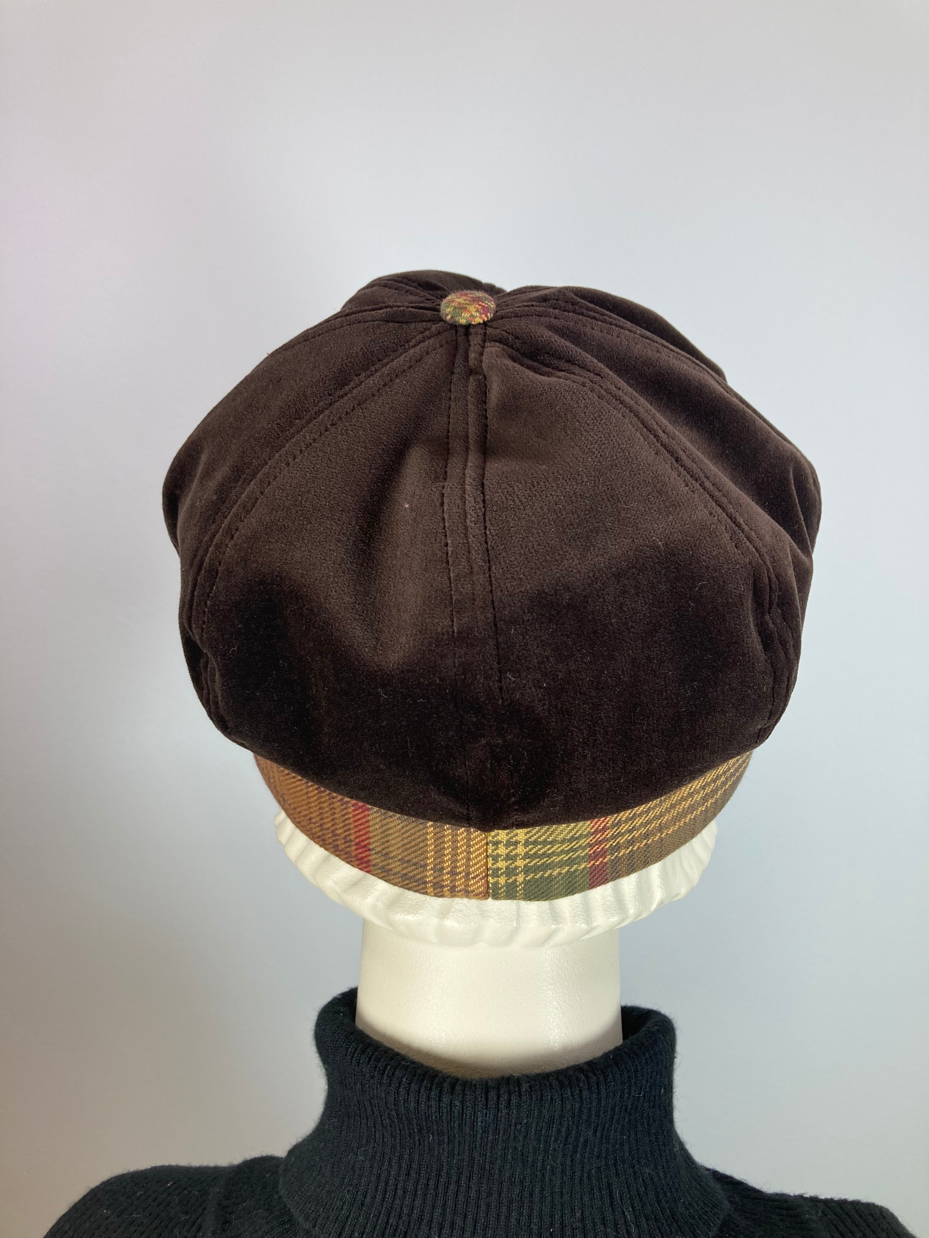 Womens Brown and Red Velvet Hat. Soft Newsboy Hat. Slouchy Newsboy Cap. Ladies Winter Hat. Sustainable fashion hat. Eco friendly hat.