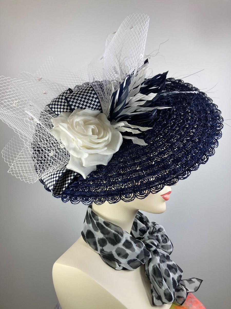 Kentucky Derby fancy navy white fascinator hat for women  display picture 1