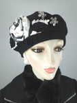 womens winter wool felt black and white bert hand embellished one of a kind