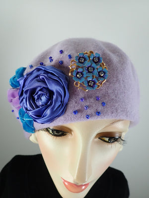 Womens Lavender and blue beret Hat. Felted Wool tam hat. Womens soft Casual Hat. Classic beret for women. Warm travel hat tam