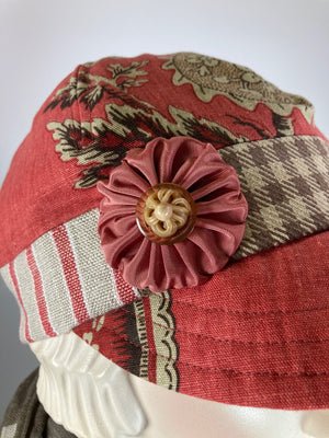 Women's Linen Cap Baseball. Newsboy Cap Russet tan floral. Cool summer casual hat. Sustainable fabric Eco friendly hat. Red cabby cap