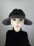 Slow Fashion Hat. Downton Abbey hat. Medium brim Ladies statement hat. Womens soft dressy hat. Gray, black and blue womens hat.  