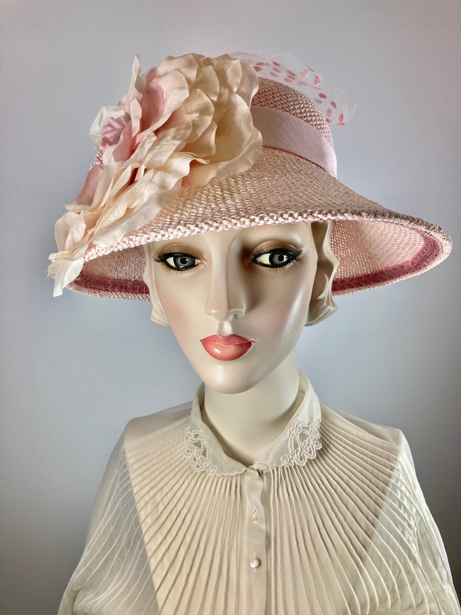 Gerard: Straw Cloche Derby Hat with Pink Bow