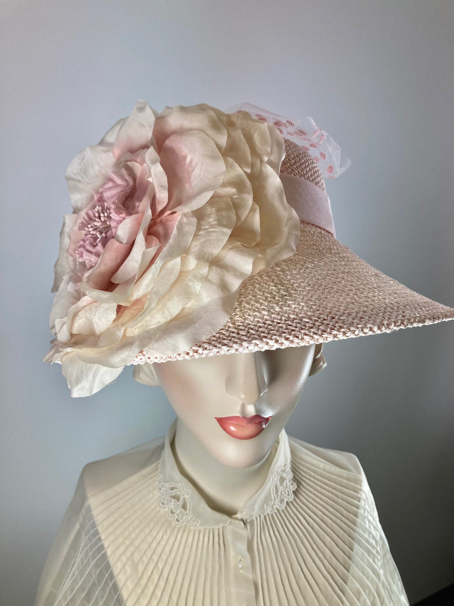 Gerard: Straw Cloche Derby Hat with Pink Bow