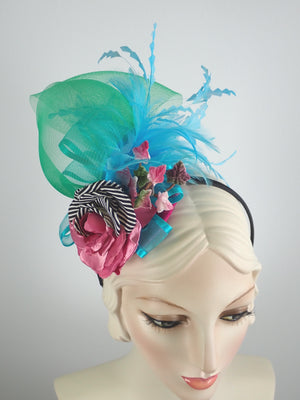 Blue, Green, Pink Womens Fascinator Hat for Church, Wedding, Tea Party