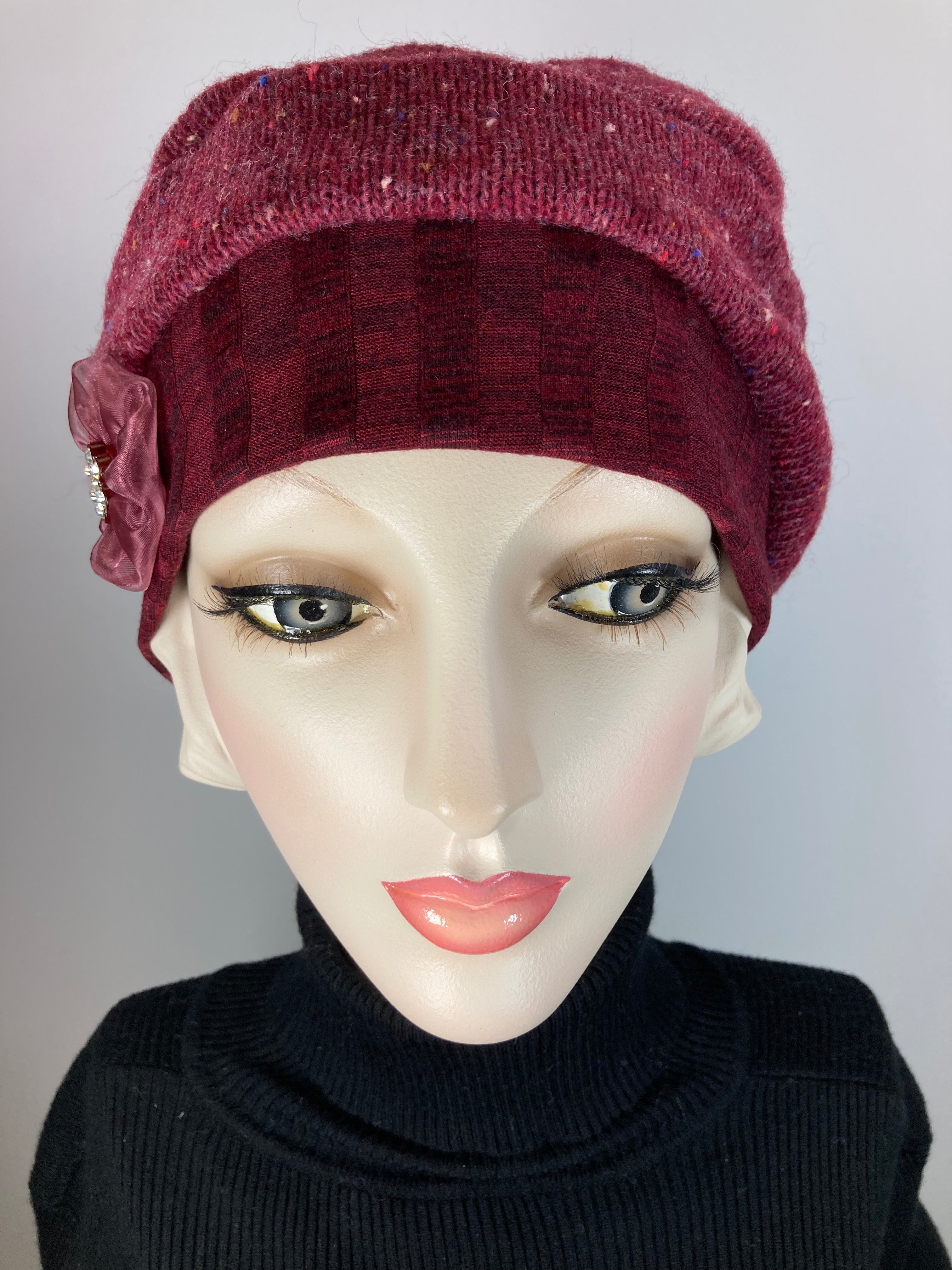 Womens Slouchy Beret. Knit burgundy Hat. Slouch Eco friendly Hat. Boho chic casual hat. Ladies travel hat. Stylish fabric hat. Sustainable