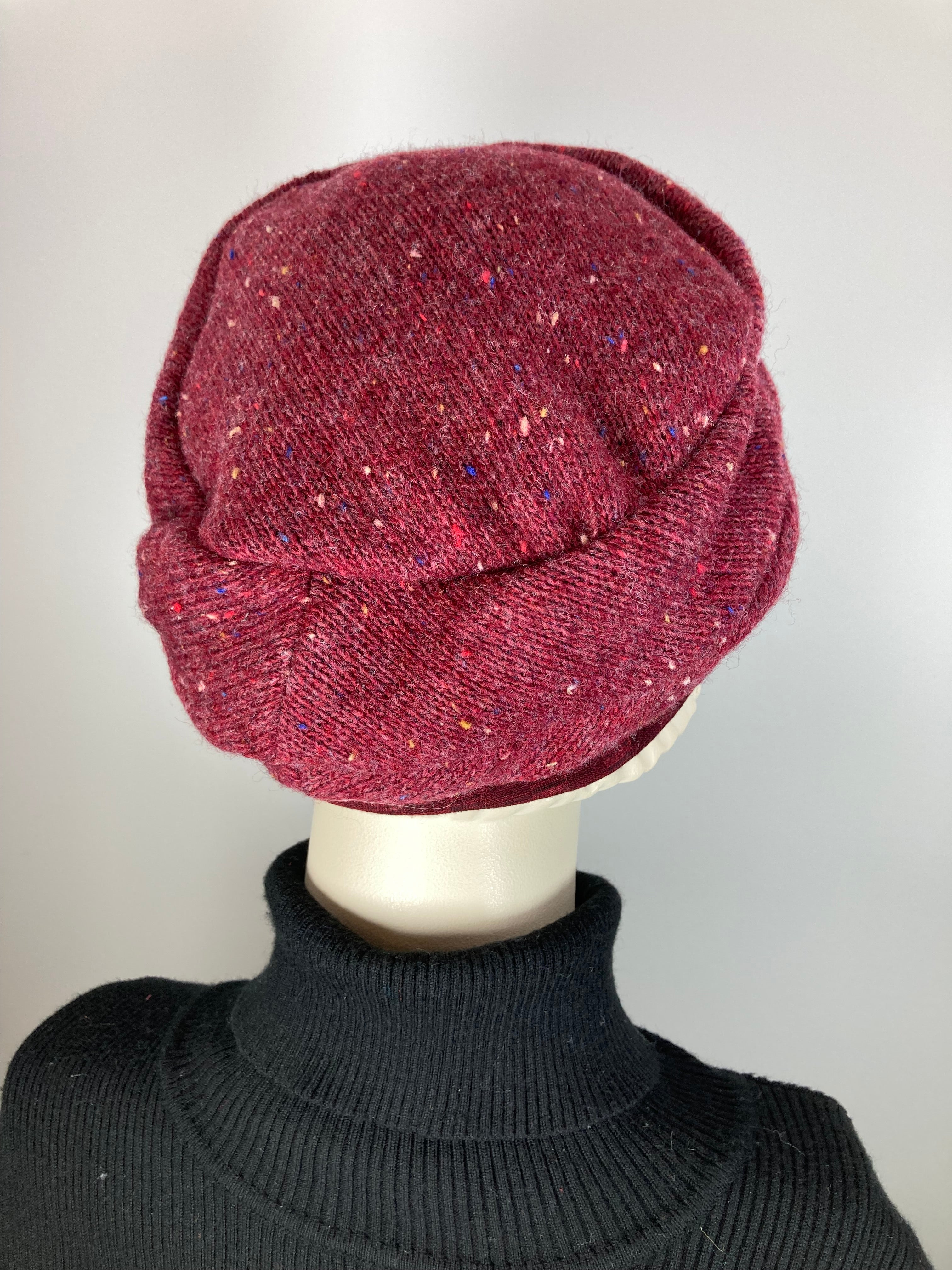 Womens Slouchy Beret. Knit burgundy Hat. Slouch Eco friendly Hat. Boho chic casual hat. Ladies travel hat. Stylish fabric hat. Sustainable