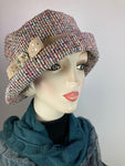 Slow Fashion Short Brim Hat. Multi color Downton Abbey hat. Ladies statement hat. Womens Miss Fisher classic brim cloche hat.