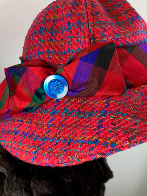 Colorful Red Cloche. Slow Fashion Hat. Womens Downton Abbey hat. Woven Silk Medium brim hat. Ladies Miss Fisher cloche. Classic red brim hat