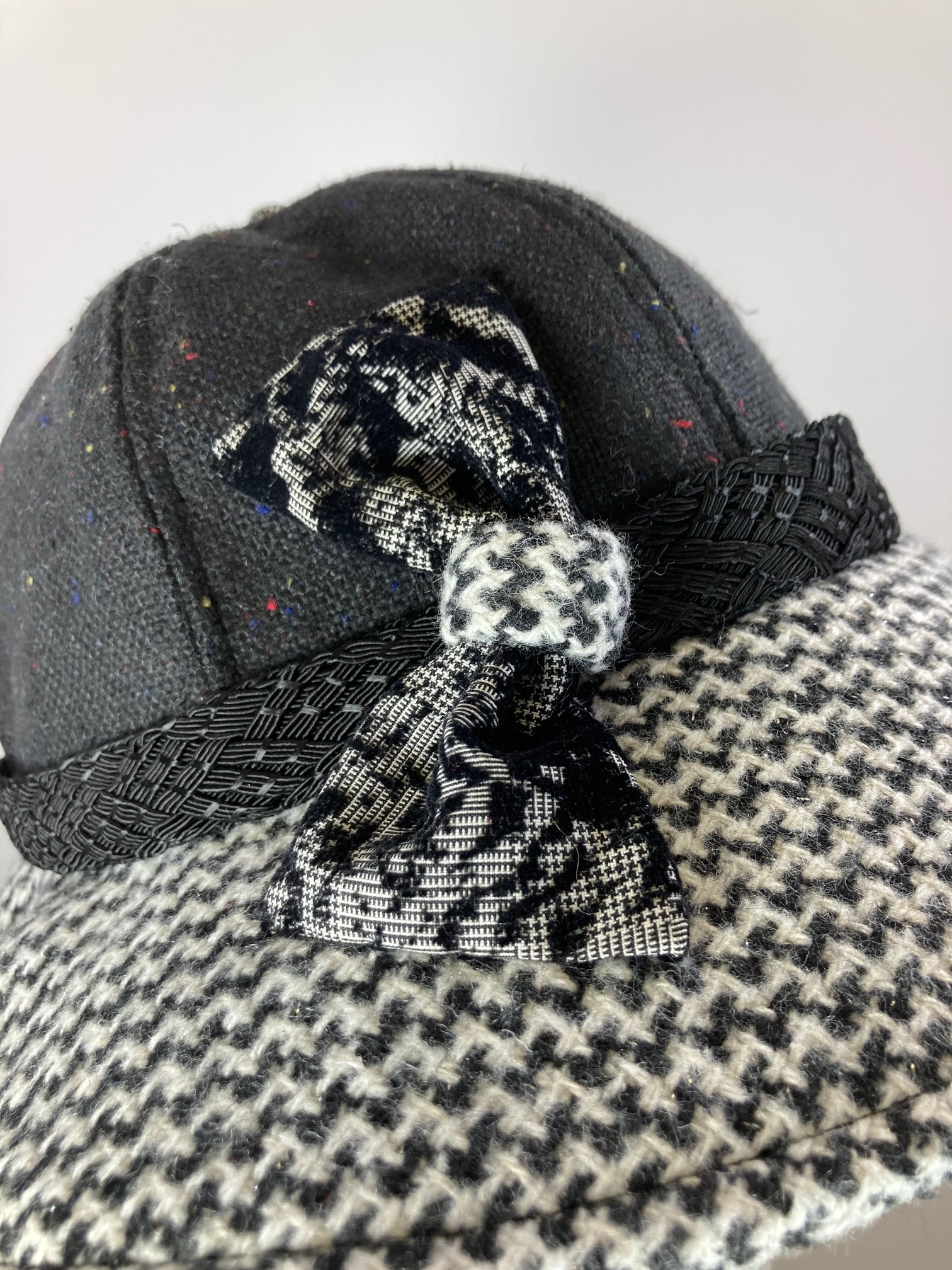 Black and white Cloche. Slow Fashion Hat. Womens Downton Abbey hat. Woven wool Medium brim hat. Ladies Miss Fisher cloche. Classic brim hat