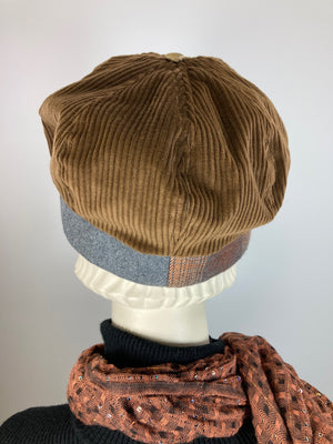 Womens Brown camel and gray Hat. Soft slouchy Newsboy Hat. Ladies Warm Winter Paperboy Hat. Classic cabbie hat women.