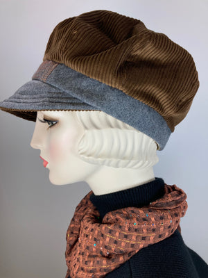 Womens Brown camel and gray Hat. Soft slouchy Newsboy Hat. Ladies Warm Winter Paperboy Hat. Classic cabbie hat women.
