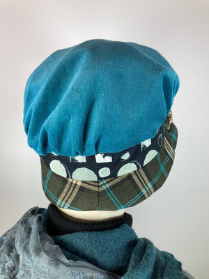 Downton Abbey Hat. Shabby chic hat. Teal black Cloche Hat. Winter bucket hat. Stylish Fabric Hat. Womens Travel Hat. Great Gatsby Hat.