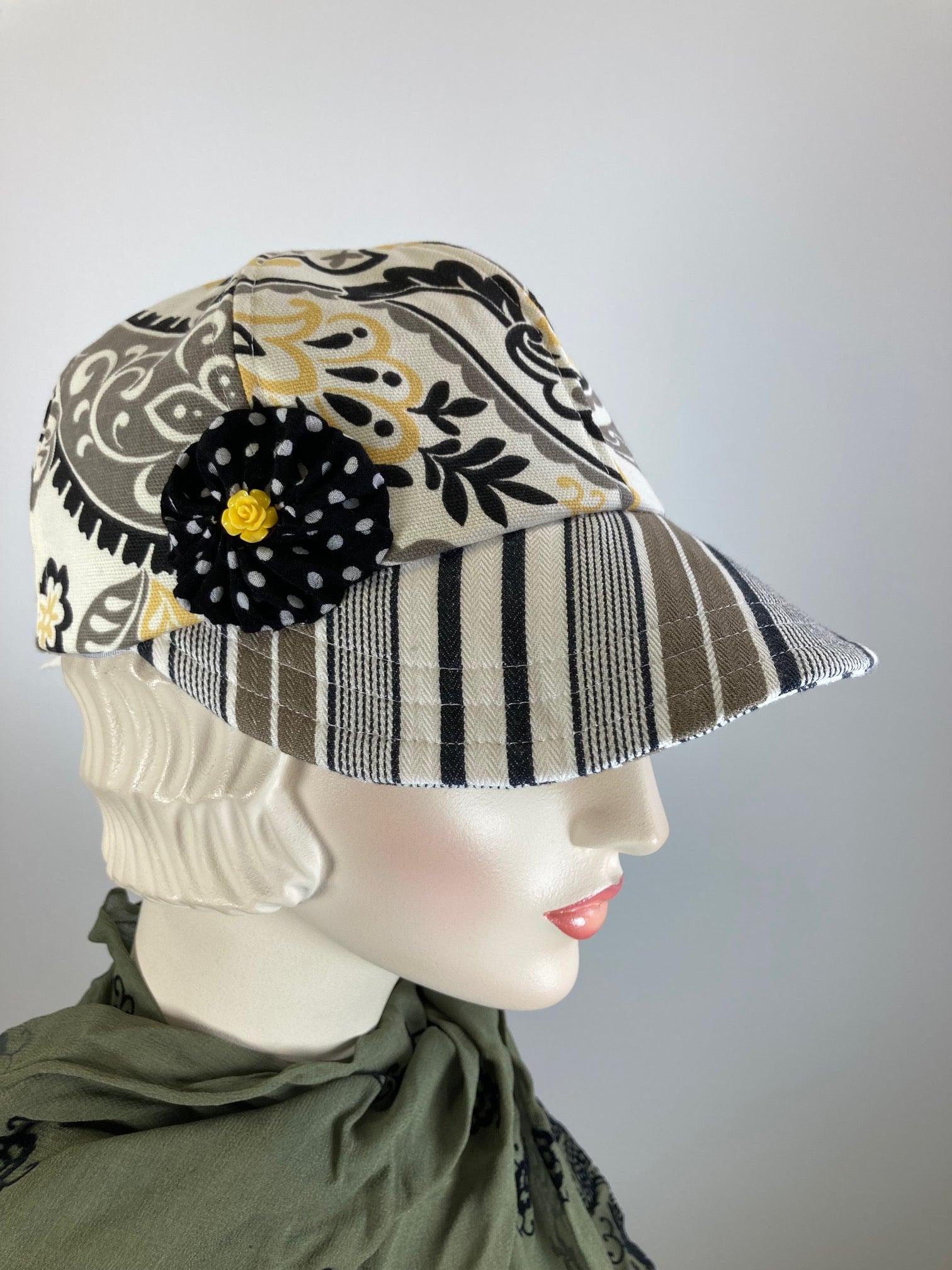 Women's summer fabric baseball hat. Ladies cute baseball hat black, white, yellow, taupe. Casual comfy soft travel hat ladies.