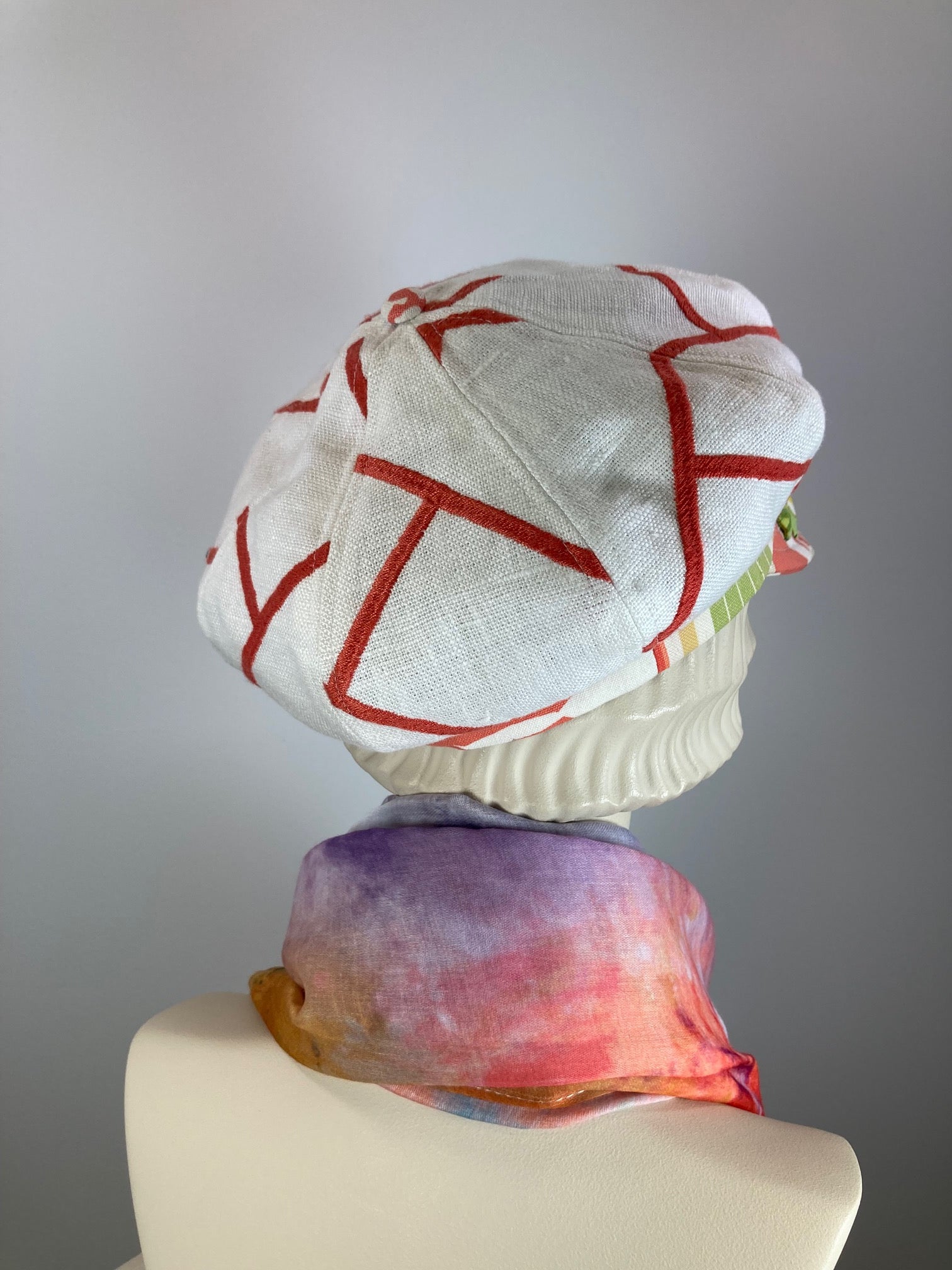 Womens Repurposed Fabric Newsboy hat. Ladies Summer Newsboy Visor Cap. Soft Travel Fabric Sustainable fashion ladies apple paperboy hat.