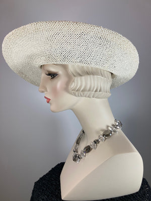 Neutral off white Open Weave Straw Womens Brim hat. Ladies summer polka dot feminine hat. Lightweight cool summer ivory black ladies hat.