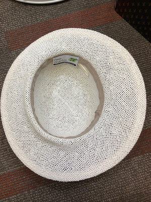 Neutral off white Open Weave Straw Womens Brim hat. Ladies summer polka dot feminine hat. Lightweight cool summer ivory black ladies hat.