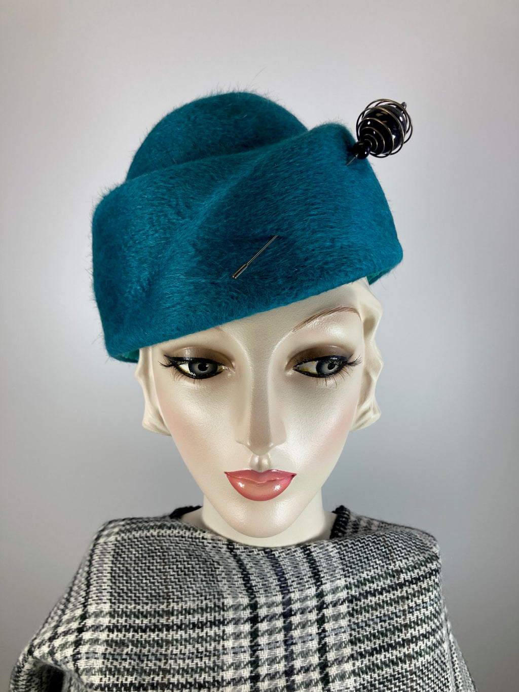 Women's Garrison Cap. Ladies military style hat. Turquoise Army hat. Ladies small topper hat. Upcycled sustainable hat. Vintage style.