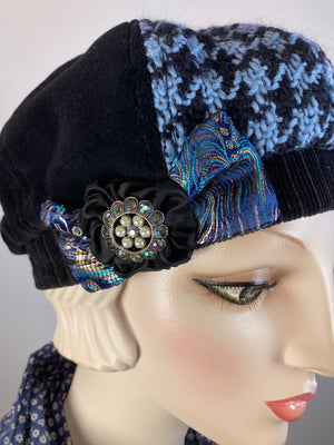 Womens black blue winter beret. Black velvet tam hat ladies. Cozy black hat. Chic casual beret hat. Gatsby womens hat. Shabby chic soft hat