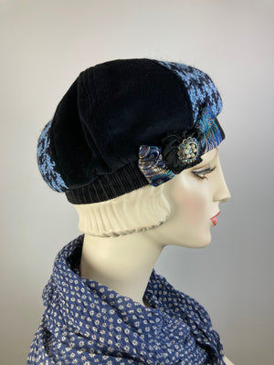 Womens black blue winter beret. Black velvet tam hat ladies. Cozy black hat. Chic casual beret hat. Gatsby womens hat. Shabby chic soft hat