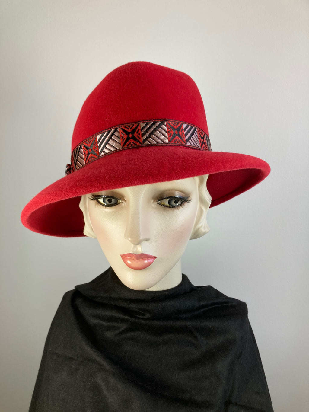 Women's Almost Fedora Warm Wool Felt Hat in Red for Winter. Ladies Winter Fedora Hat, What a Great Hat. Timeless Classic red medium brim hat