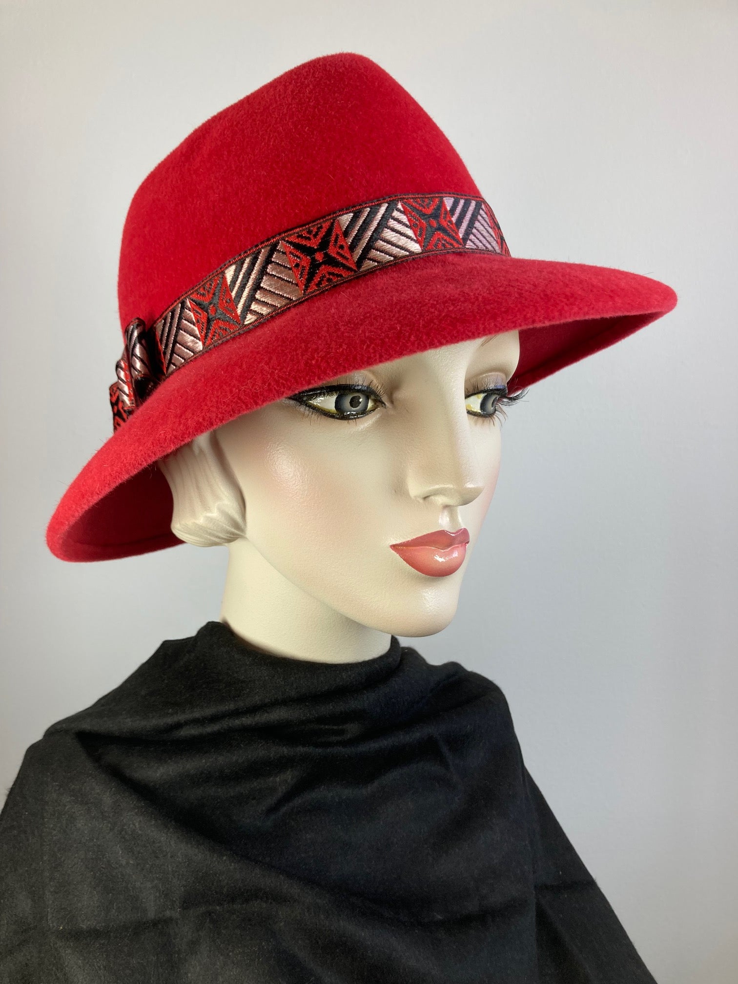 Women's Almost Fedora Warm Wool Felt Hat in Red for Winter. Ladies Winter Fedora Hat, What a Great Hat. Timeless Classic red medium brim hat