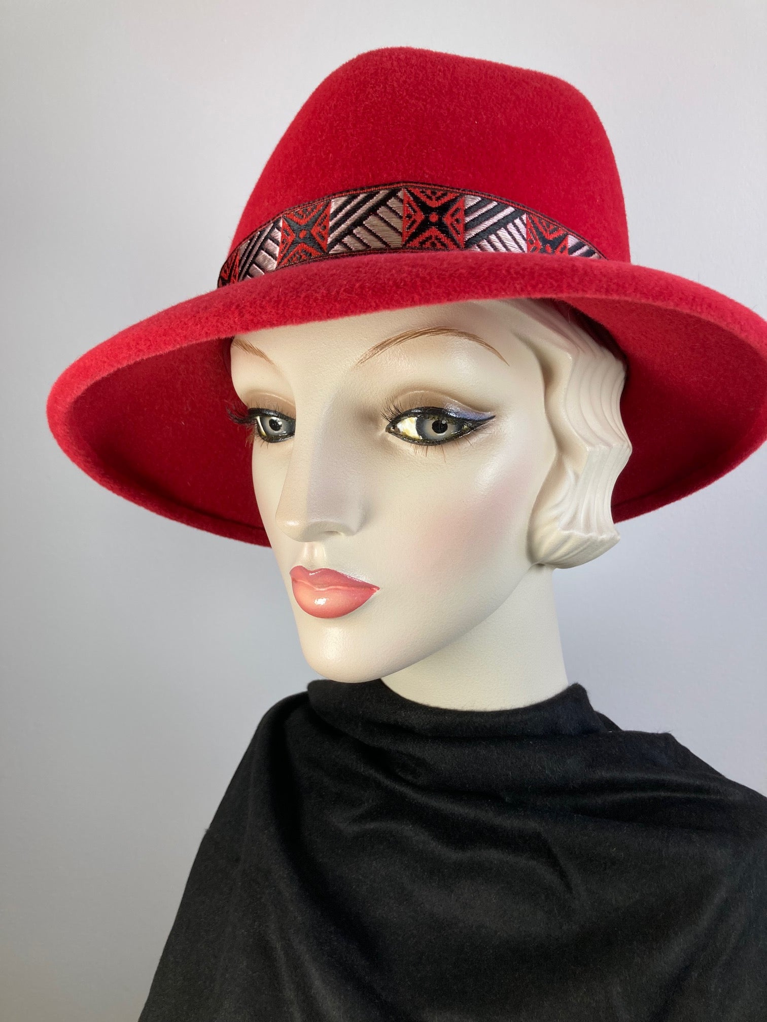 Women's Almost Fedora Warm Wool Felt Hat in Red for Winter. Ladies Winter Fedora Hat, What a Great Hat. Timeless Classic red medium brim hat