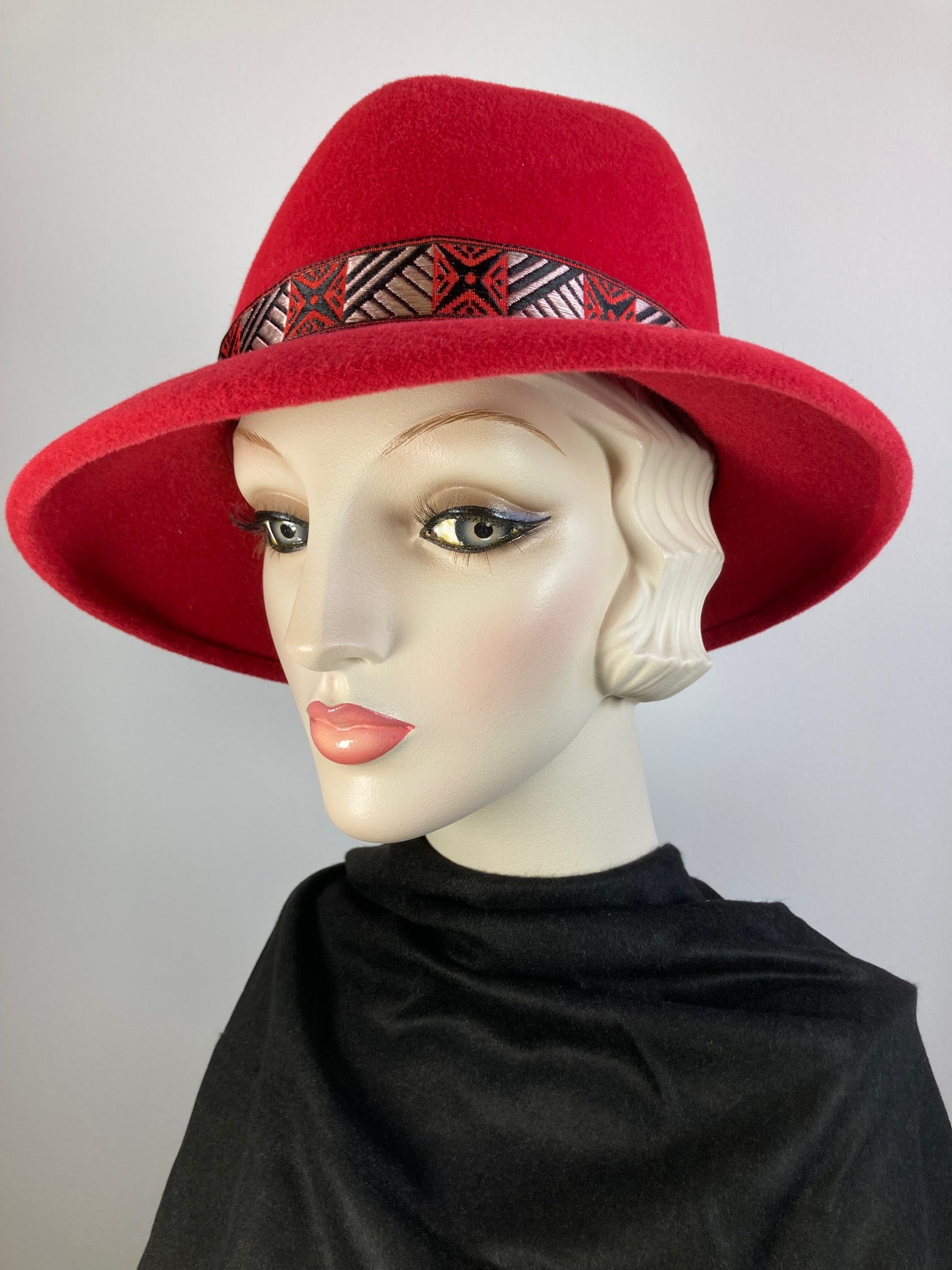 Women's Almost Fedora Warm Wool Felt Hat in Red for Winter. Ladies Winter Fedora Hat, What a Great Hat. Timeless Classic red medium brim hat