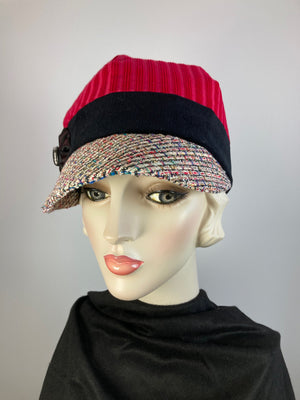 Women's red corduroy winter hat baseball style. Newsboy tweed brim. Casual hat ladies. Comfy packable travel hat. Stylish Ladies soft hat.