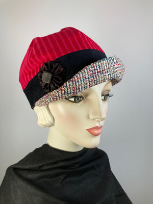 Women's red corduroy winter hat baseball style. Newsboy tweed brim. Casual hat ladies. Comfy packable travel hat. Stylish Ladies soft hat.