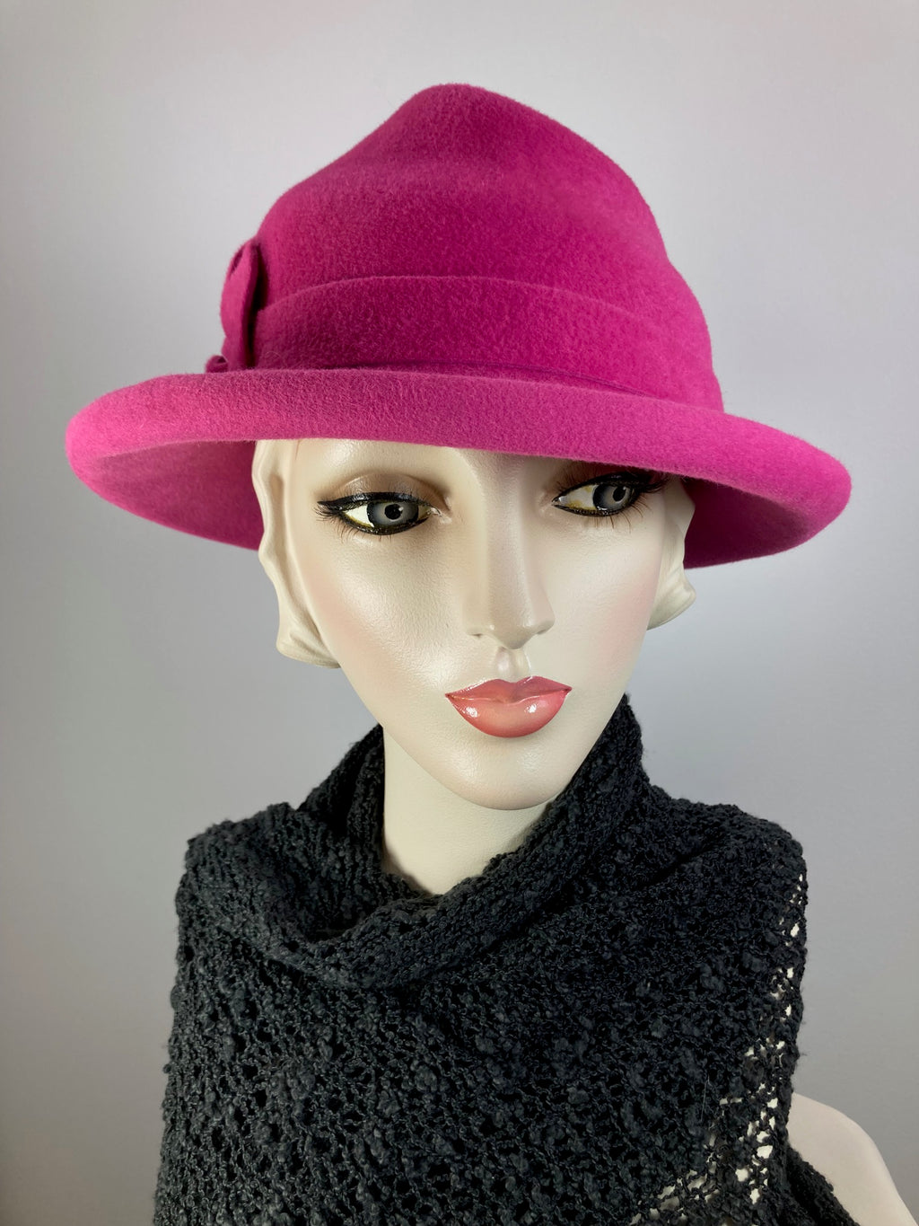 Women's Pink Fedora Warm Wool Winter Felt Hat. Ladies Winter Asymmetrical One of a Kind Hat. Timeless Classic pink small brim hat