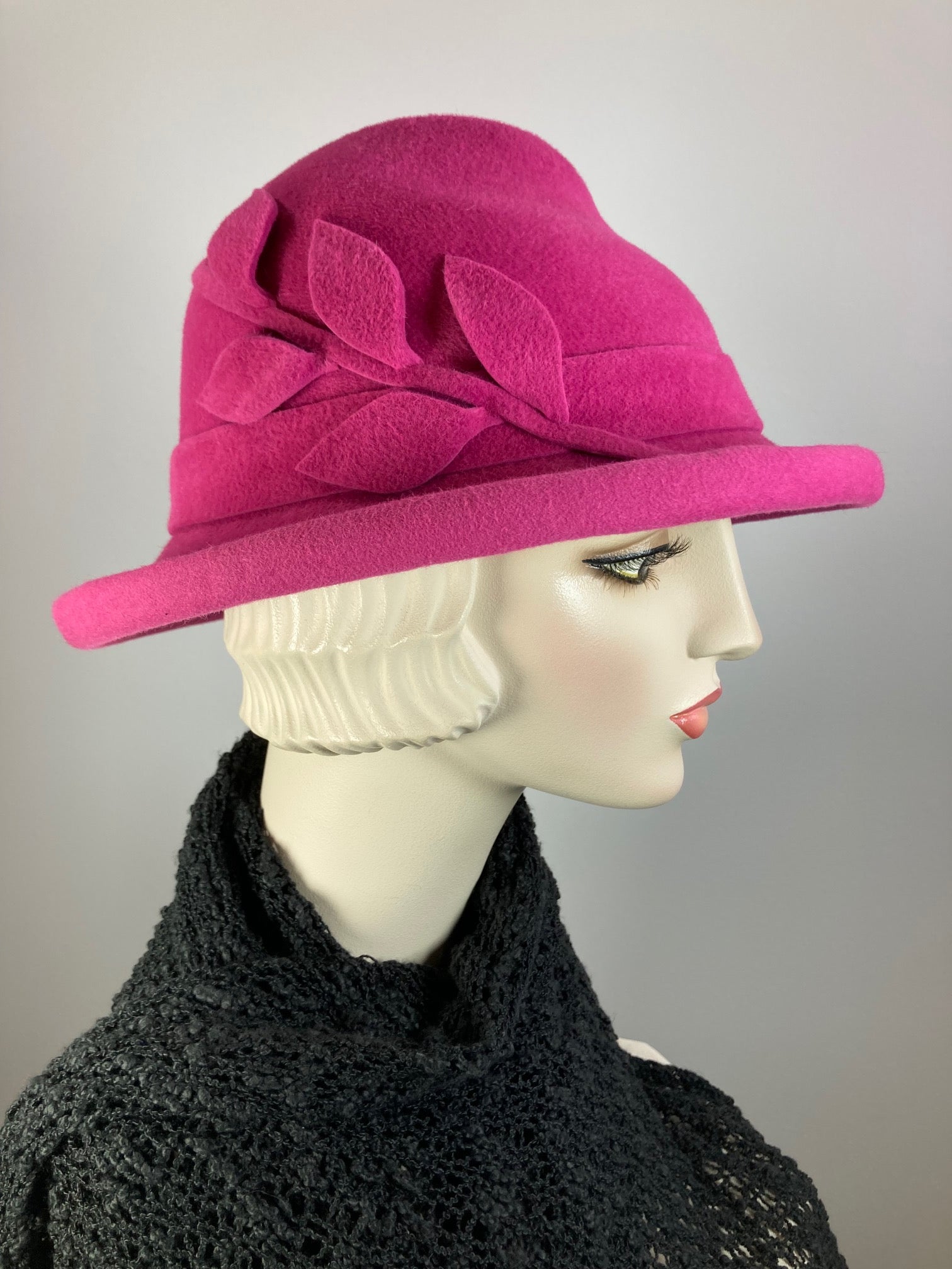 Women's Pink Fedora Warm Wool Winter Felt Hat. Ladies Winter Asymmetrical One of a Kind Hat. Timeless Classic pink small brim hat