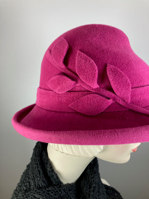 Women's Pink Fedora Warm Wool Winter Felt Hat. Ladies Winter Asymmetrical One of a Kind Hat. Timeless Classic pink small brim hat