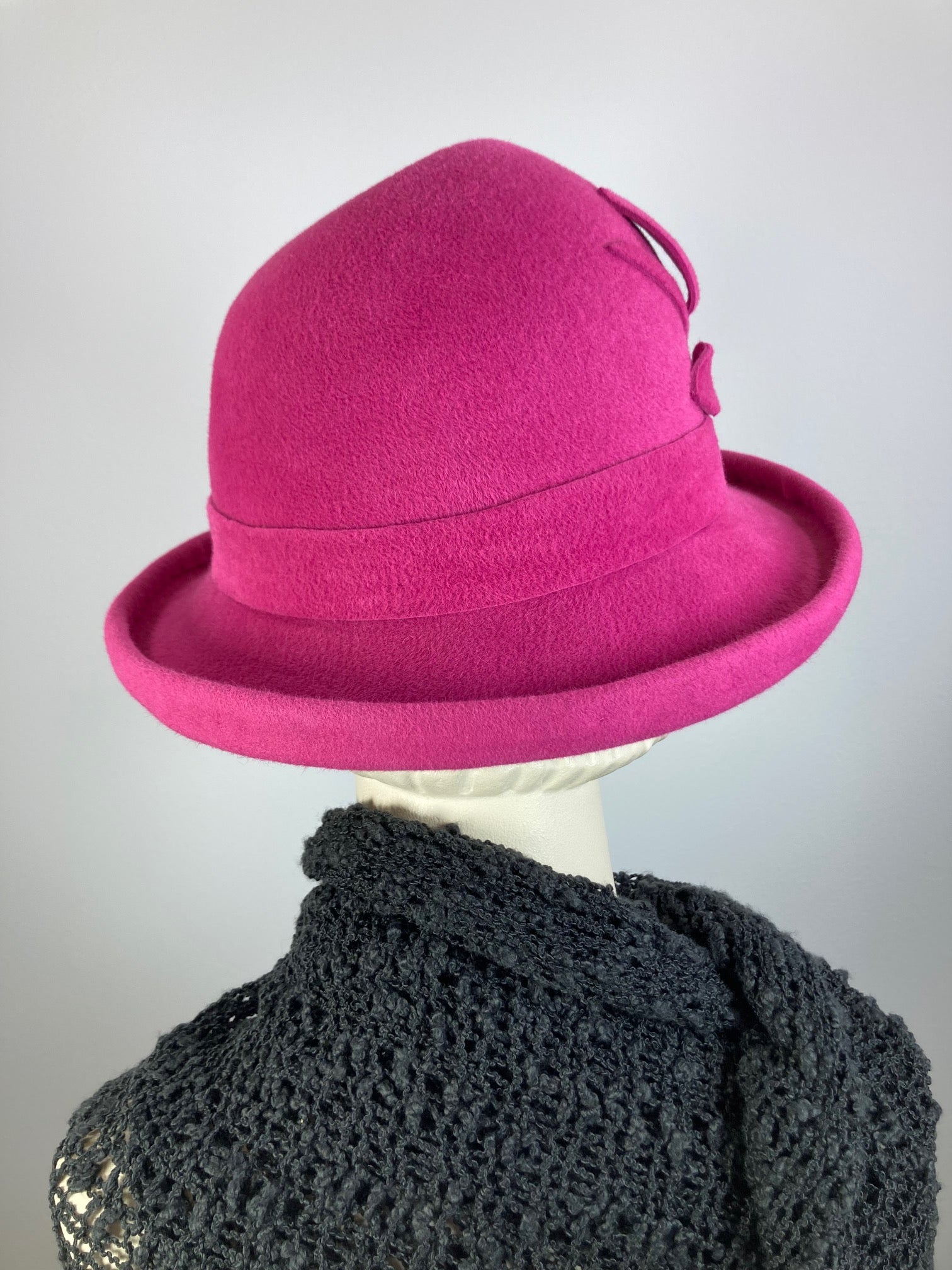 Women's Pink Fedora Warm Wool Winter Felt Hat. Ladies Winter Asymmetrical One of a Kind Hat. Timeless Classic pink small brim hat