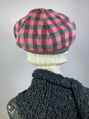 Womens pink and gray flannel Hat. Soft Newsboy Hat. Slouchy Newsboy Cap. Ladies Warm Winter Hat. Classic ladies paperboy hat. Cabbie hat.