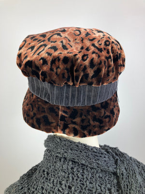 Downton Abbey Hat. Shabby chic hat. Velvet Leopard Print Cloche Hat. Stylish Winter bucket hat. Womens Travel Hat. Great Gatsby Hat. Animal