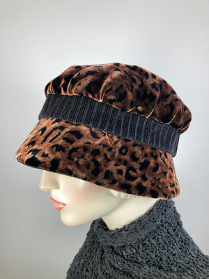 Downton Abbey Hat. Shabby chic hat. Velvet Leopard Print Cloche Hat. Stylish Winter bucket hat. Womens Travel Hat. Great Gatsby Hat. Animal