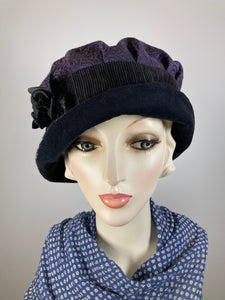 Downton Abbey Hat. Shabby chic hat. Black purple Cloche Hat. Winter bucket hat. Stylish small Hat. Womens Travel Hat. Great Gatsby Hat.