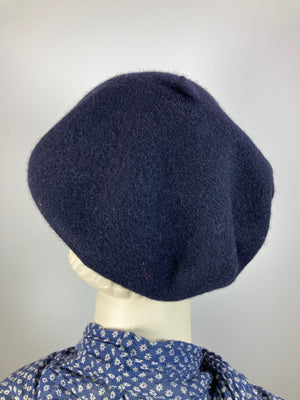 Womens Navy French Beret Hat. Felted Wool tam hat. Womens fancy soft Casual Hat. Classic embellished beret for women. Warm travel hat tam.