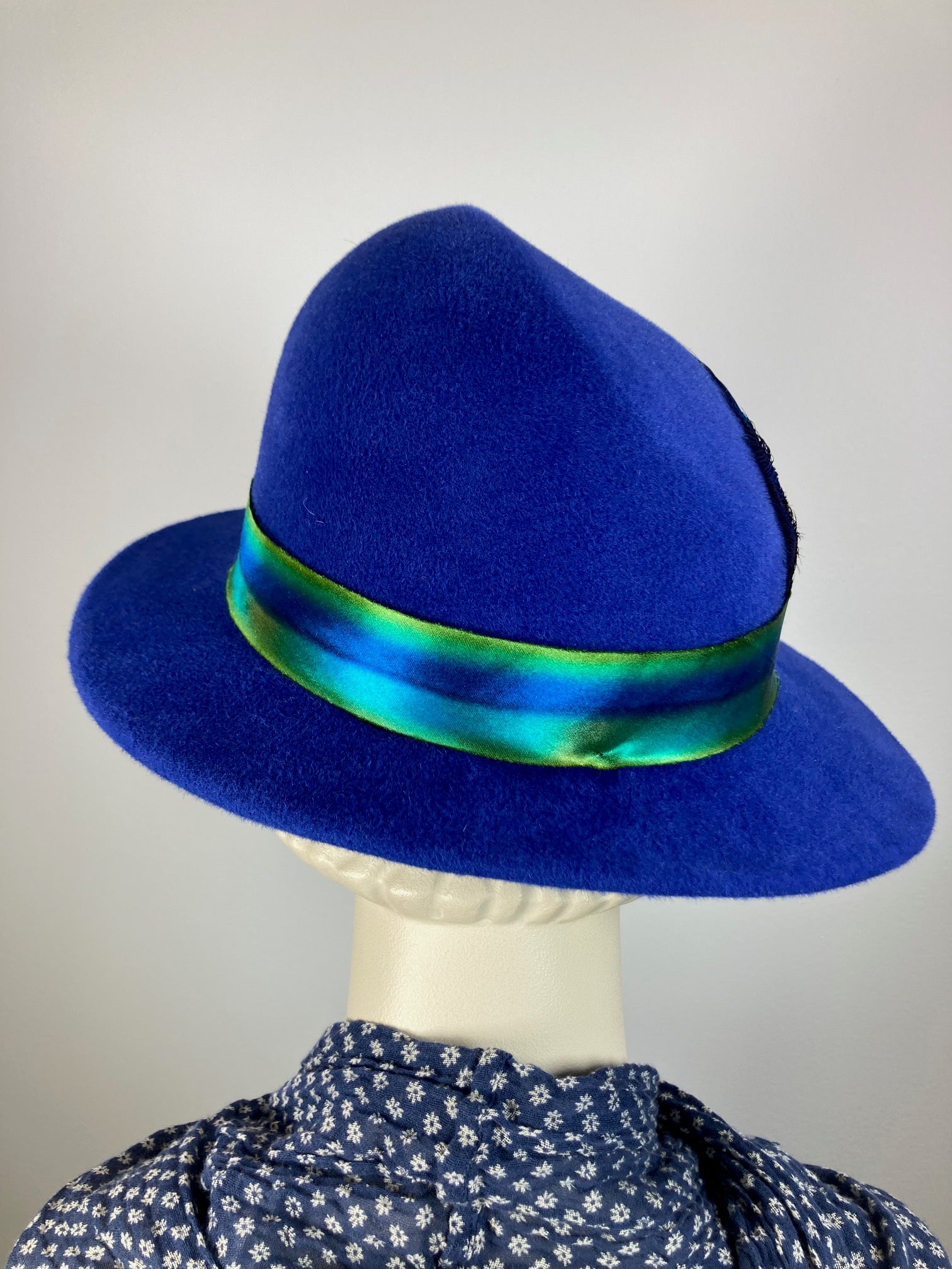 Womens winter medium brim felt hat. Royal blue wool Hat. Downton Abbey hat. Slow Fashion handmade ladies stylish hat. Asymmetrical brim hat