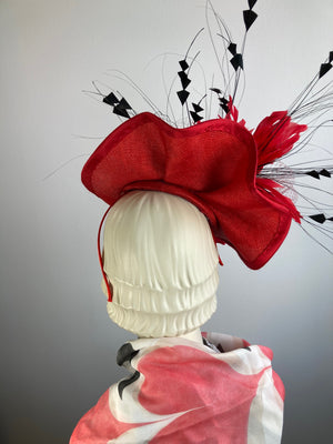 Fancy fascinator hat for women. Medium cocktail hat. Red, black Derby hat. Tea party headpiece. Headband fascinator.