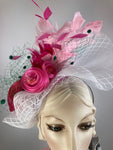 Fancy pink green fascinator hat for women. Medium cocktail hat. Tea party headpiece. Kentucky Derby Headband fascinator. KY Oaks fascinator
