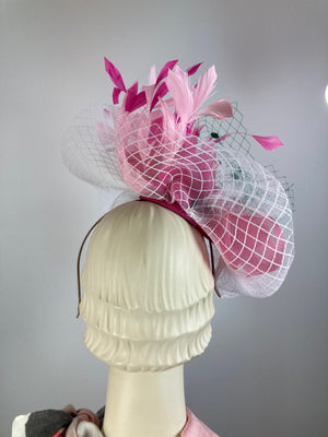 Fancy pink green fascinator hat for women. Medium cocktail hat. Tea party headpiece. Kentucky Derby Headband fascinator. KY Oaks fascinator