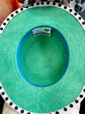Women's Classic Green Straw Hat. Straw Hat Black and White. Green small brim hat. Handmade ladies hat Derby, occasion. Women's Church Hat.