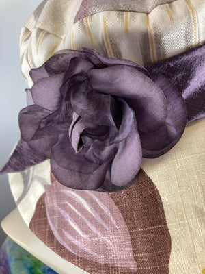 One of a kind floral sun hat. Handmade Wide Brim Women's Summer Sun Hat. Purple flower Ladies summer fabric hat. Travel brim hat.