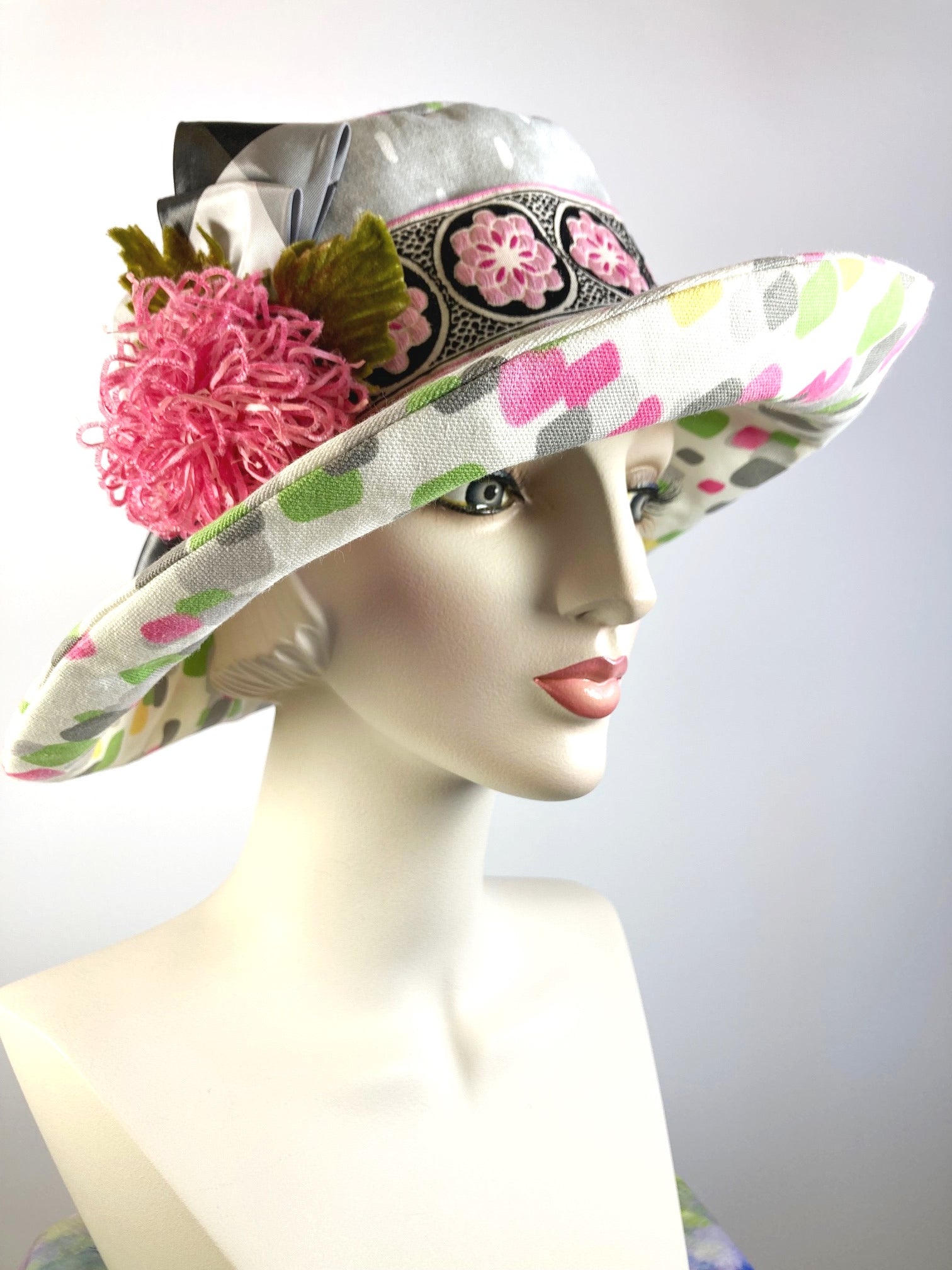 One of a kind floral sun hat. Handmade Wide Brim Women's Summer Sun Hat. Colorful Ladies summer fabric hat. Fun Travel brim hat.