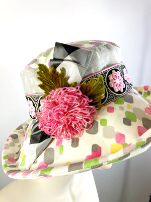 One of a kind floral sun hat. Handmade Wide Brim Women's Summer Sun Hat. Colorful Ladies summer fabric hat. Fun Travel brim hat.