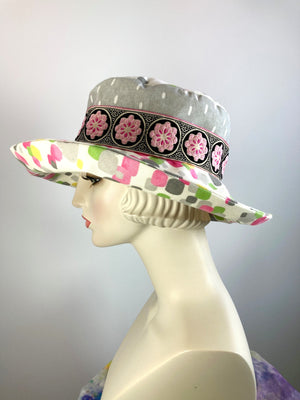 One of a kind floral sun hat. Handmade Wide Brim Women's Summer Sun Hat. Colorful Ladies summer fabric hat. Fun Travel brim hat.