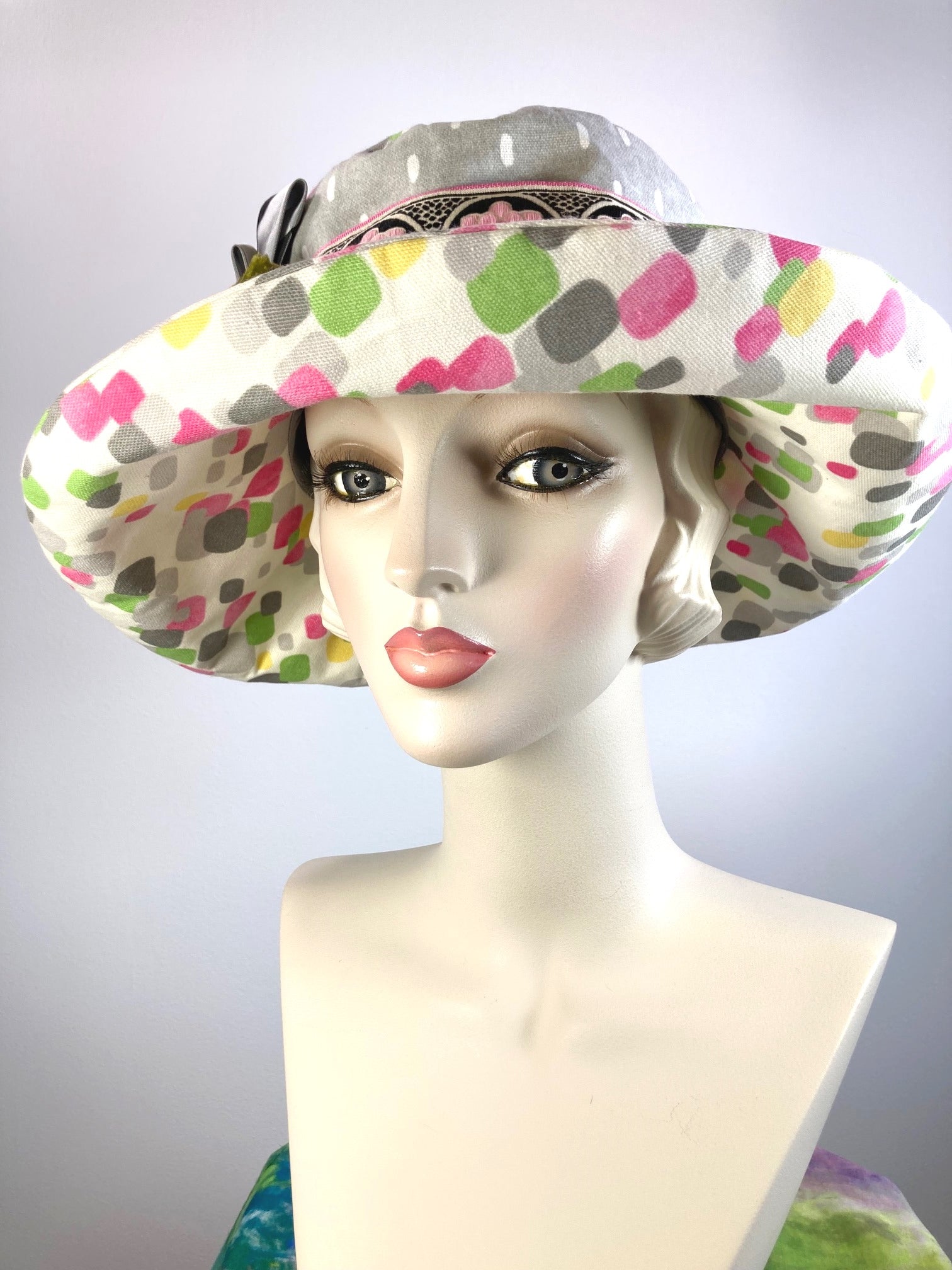 One of a kind floral sun hat. Handmade Wide Brim Women's Summer Sun Hat. Colorful Ladies summer fabric hat. Fun Travel brim hat.