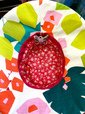 One of a kind vibrantly colored sun hat. Handmade Wide Brim Women's Summer Sun Hat. Colorful Ladies summer fabric hat. Fun Travel brim hat.